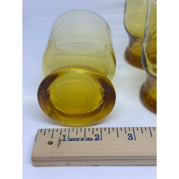 VTG Anchor Hocking Set 6 MCM Optic Swirl Footed Tumblers 4"x2.5" Amber Glasses - Picture 8 of 8